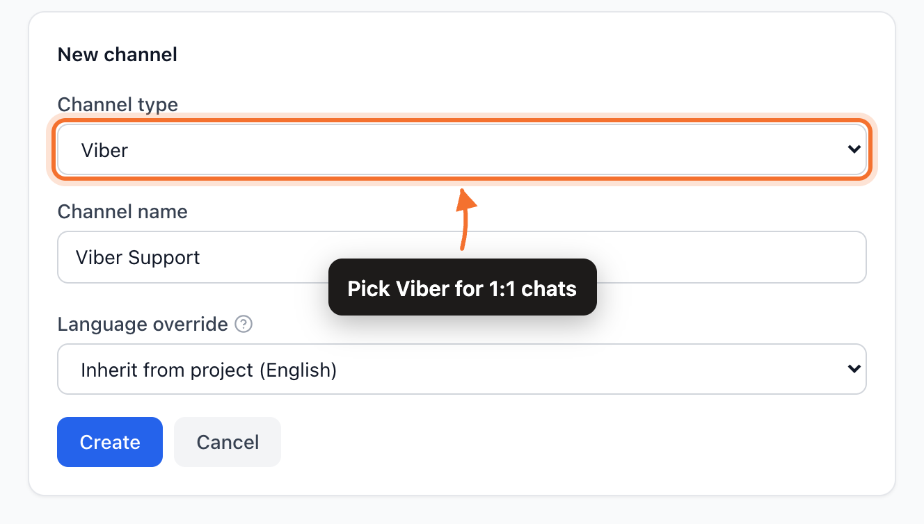 The New channel form with Channel type set to Viber