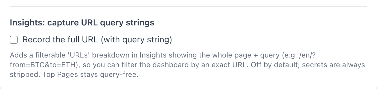 The Record the full URL setting under URLs and domains, Advanced settings