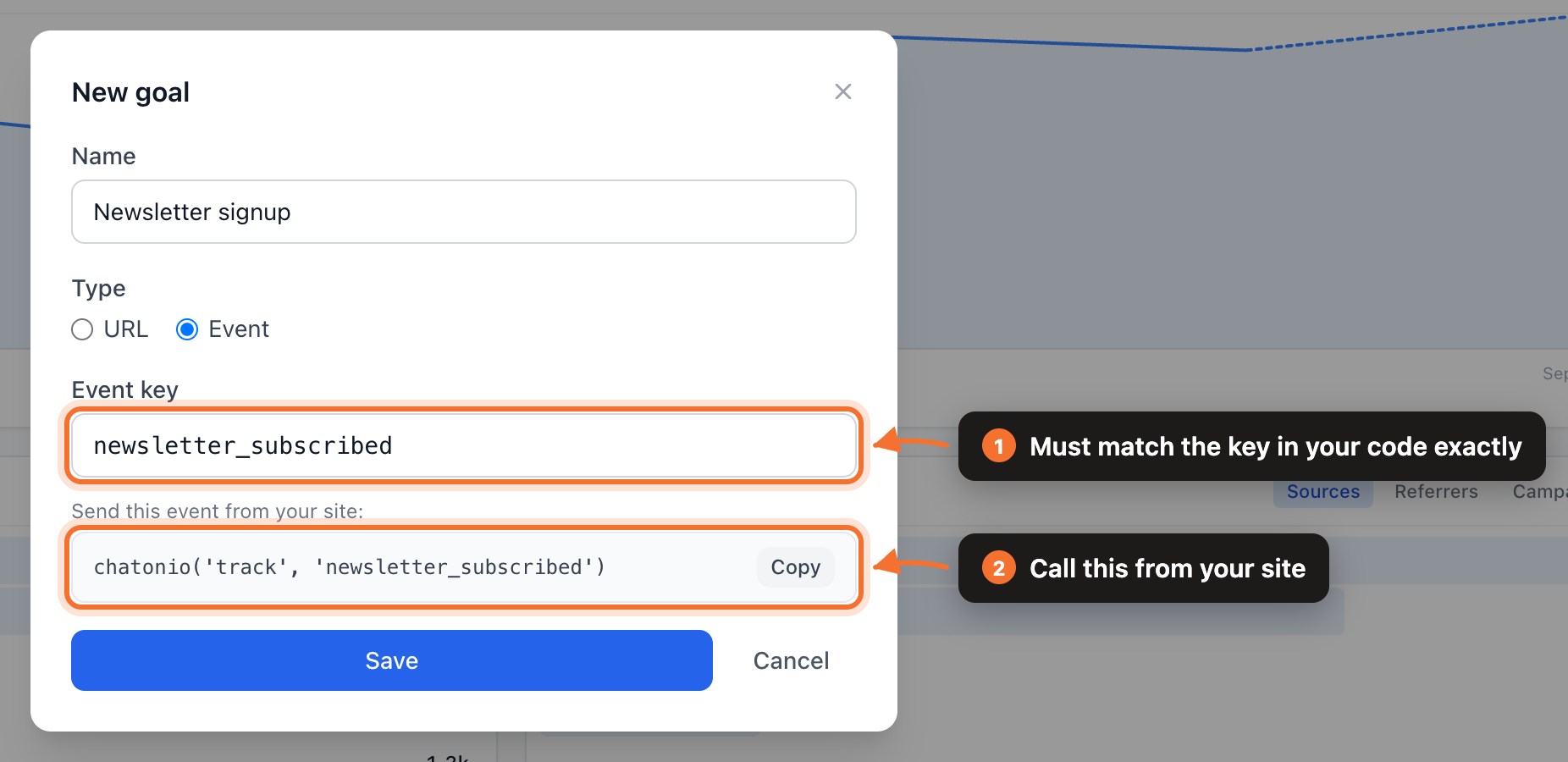 Creating an event goal with the key newsletter_subscribed